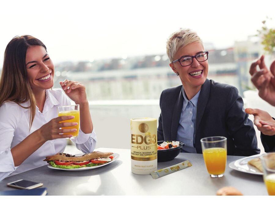 EDG3 Plus daily wellness beverage — lifestyle image