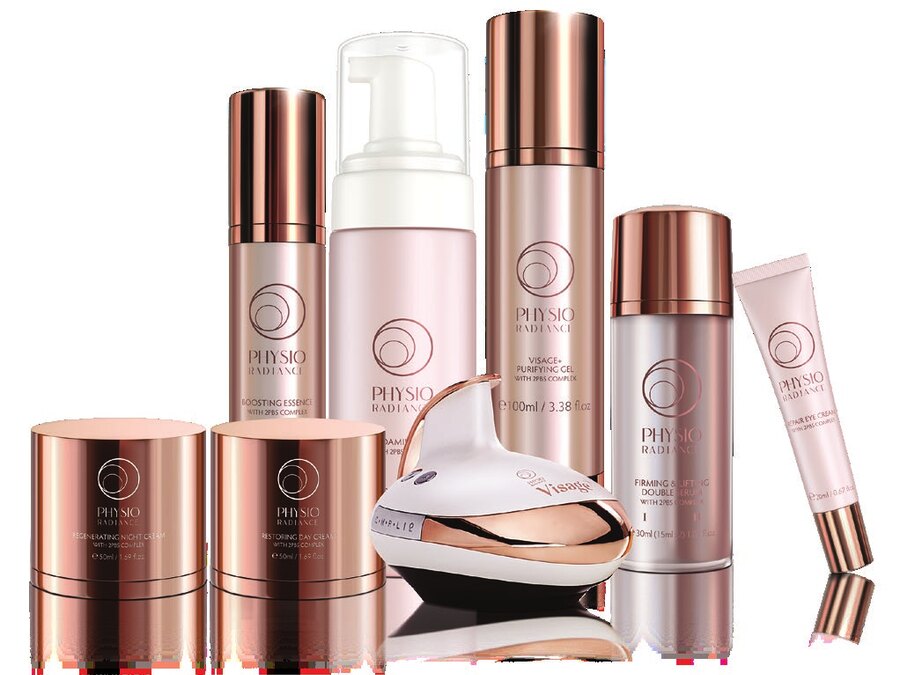 Physio Radiance skincare range — full product cluster