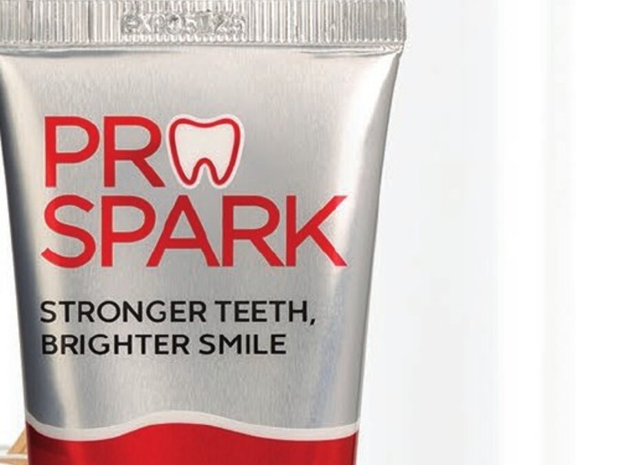 ProSpark toothpaste tube — stronger teeth, brighter smile